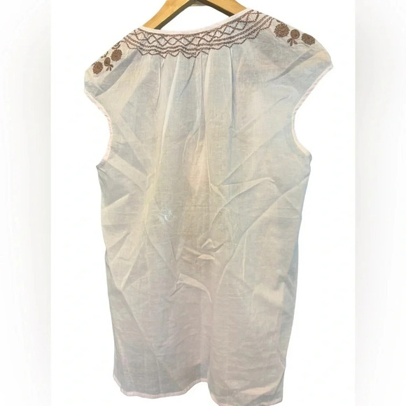 J. Crew Light Weight Gauzy Cotton Light Pink Tank Brown Embroidery Tassles Small - Picture 2 of 4